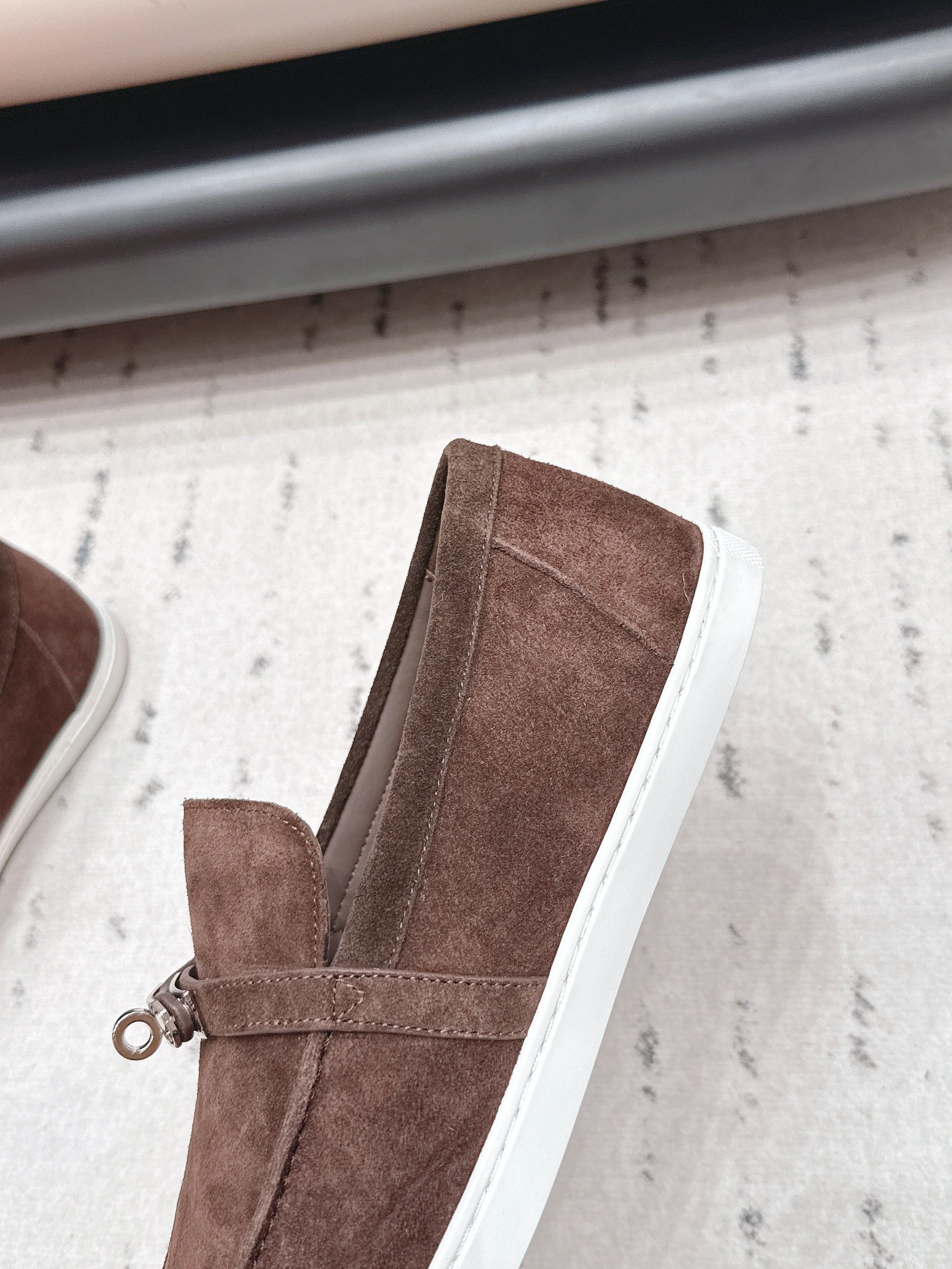HM 26S KELLY PARIS LOAFERS IN DARK BROWN SUEDE SILVER HARDWARE