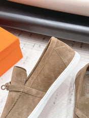 HM 26S KELLY PARIS LOAFERS IN BROWN SUEDE SILVER HARDWARE