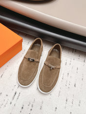 HM 26S KELLY PARIS LOAFERS IN BROWN SUEDE SILVER HARDWARE