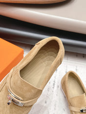 HM 26S KELLY PARIS LOAFERS IN LIGHT BROWN SUEDE SILVER HARDWARE