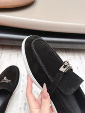 HM 26S KELLY PARIS LOAFERS IN BLACK SUEDE SILVER HARDWARE
