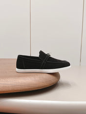 HM 26S KELLY PARIS LOAFERS IN BLACK SUEDE SILVER HARDWARE