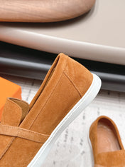 HM 26S KELLY PARIS LOAFERS IN ORANGE SUEDE SILVER HARDWARE