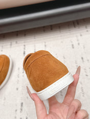 HM 26S KELLY PARIS LOAFERS IN ORANGE SUEDE SILVER HARDWARE