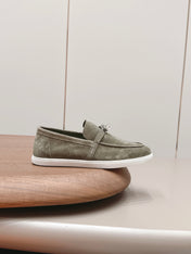 HM 26S KELLY PARIS LOAFERS IN OLIVE GREEN SUEDE SILVER HARDWARE