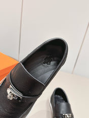 HM 26S KELLY PARIS LOAFERS IN BLACK CALFSKIN SILVER HARDWARE