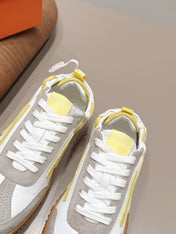 HM 26S BOUNCING SNEAKERS IN WHITE CALFSKIN AND LIGHT GREY YELLOW SUEDE