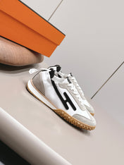 HM 26S BOUNCING SNEAKERS IN WHITE CALFSKIN AND LIGHT GREY BLACK SUEDE