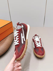HM 26S BOUNCING SNEAKERS IN BROWN NYLON AND RED SUEDE