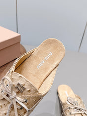 MIUMIU 26S LOAFER MULES IN BEIGE CALFSKIN