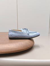 MIUMIU 26S BOAT SHOES IN BLUE EMBOSSED CALFSKIN