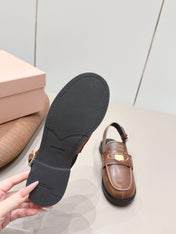 MIUMIU 26S PENNY SLINGBACK LOAFERS IN BROWN CALFSKIN GOLD HARDWARE