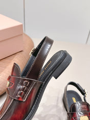 MIUMIU 26S PENNY SLINGBACK LOAFERS IN BURGUNDY RED CALFSKIN GOLD HARDWARE