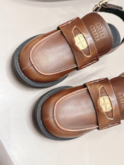 MIUMIU 26S BLOCK HEEL PENNY SLINGBACK LOAFERS 50MM IN BROWN CALFSKIN