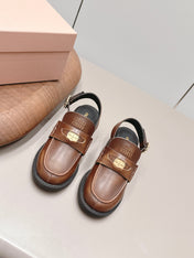 MIUMIU 26S BLOCK HEEL PENNY SLINGBACK LOAFERS 50MM IN BROWN CALFSKIN
