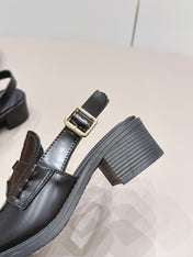 MIUMIU 26S BLOCK HEEL PENNY SLINGBACK LOAFERS 50MM IN BLACK CALFSKIN