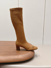 GUCCI 26S TALL BOOTS 55 MM IN CAMEL BROWN SUEDE