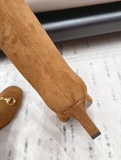GUCCI 26S TALL BOOTS 55 MM IN CAMEL BROWN SUEDE