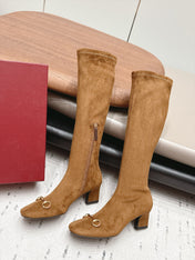 GUCCI 26S TALL BOOTS 55 MM IN CAMEL BROWN SUEDE