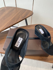 ALAIA WEDGE THONG SANDALS 25S IN BLACK SUEDE