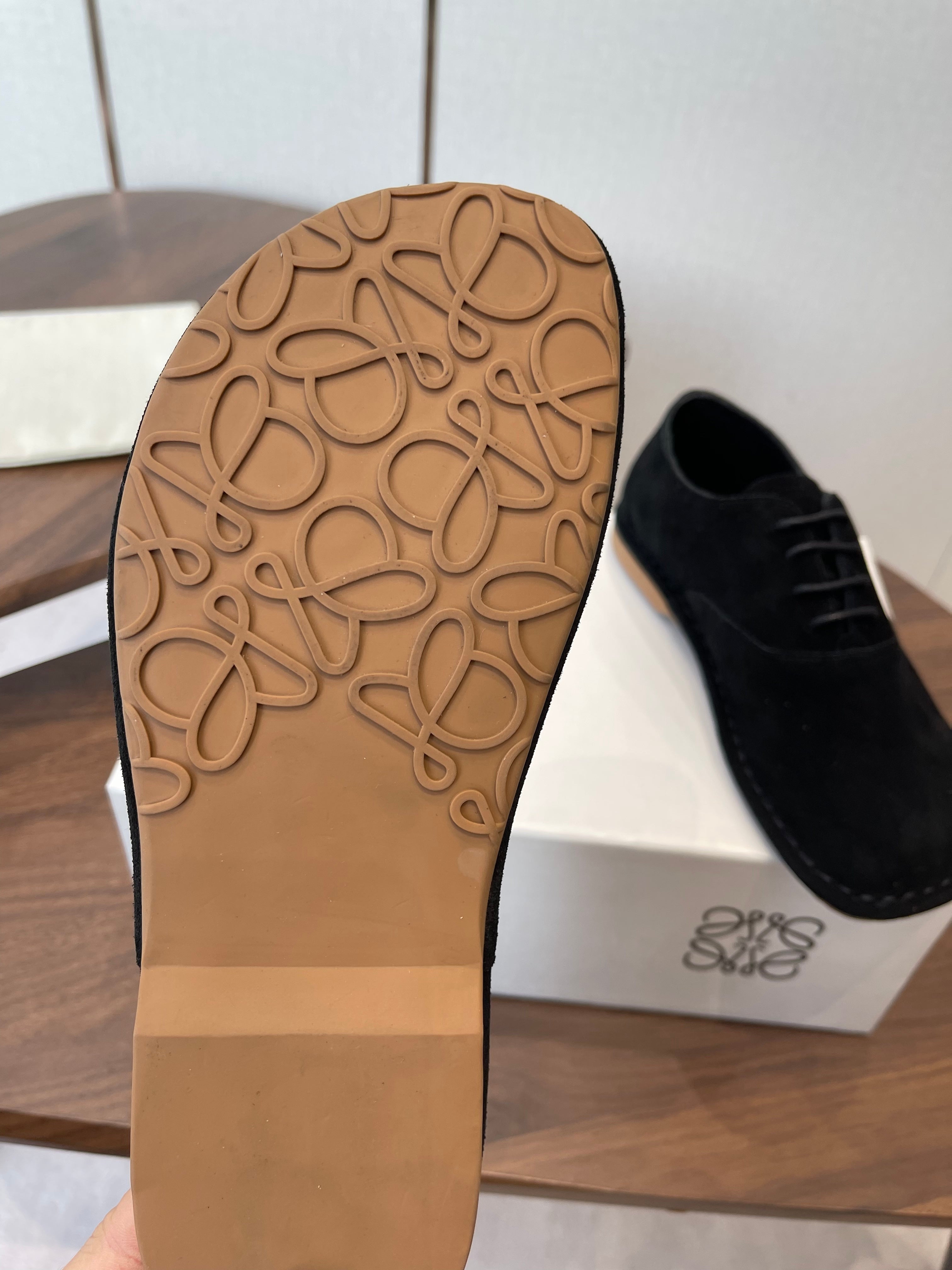 LOEWE 26S FOLIO DERBY SHOES IN BLACK SUEDE