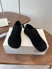 LOEWE 26S FOLIO DERBY SHOES IN BLACK SUEDE