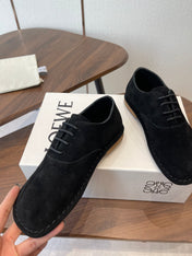 LOEWE 26S FOLIO DERBY SHOES IN BLACK SUEDE