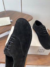 LOEWE 26S FOLIO DERBY SHOES IN BLACK SUEDE