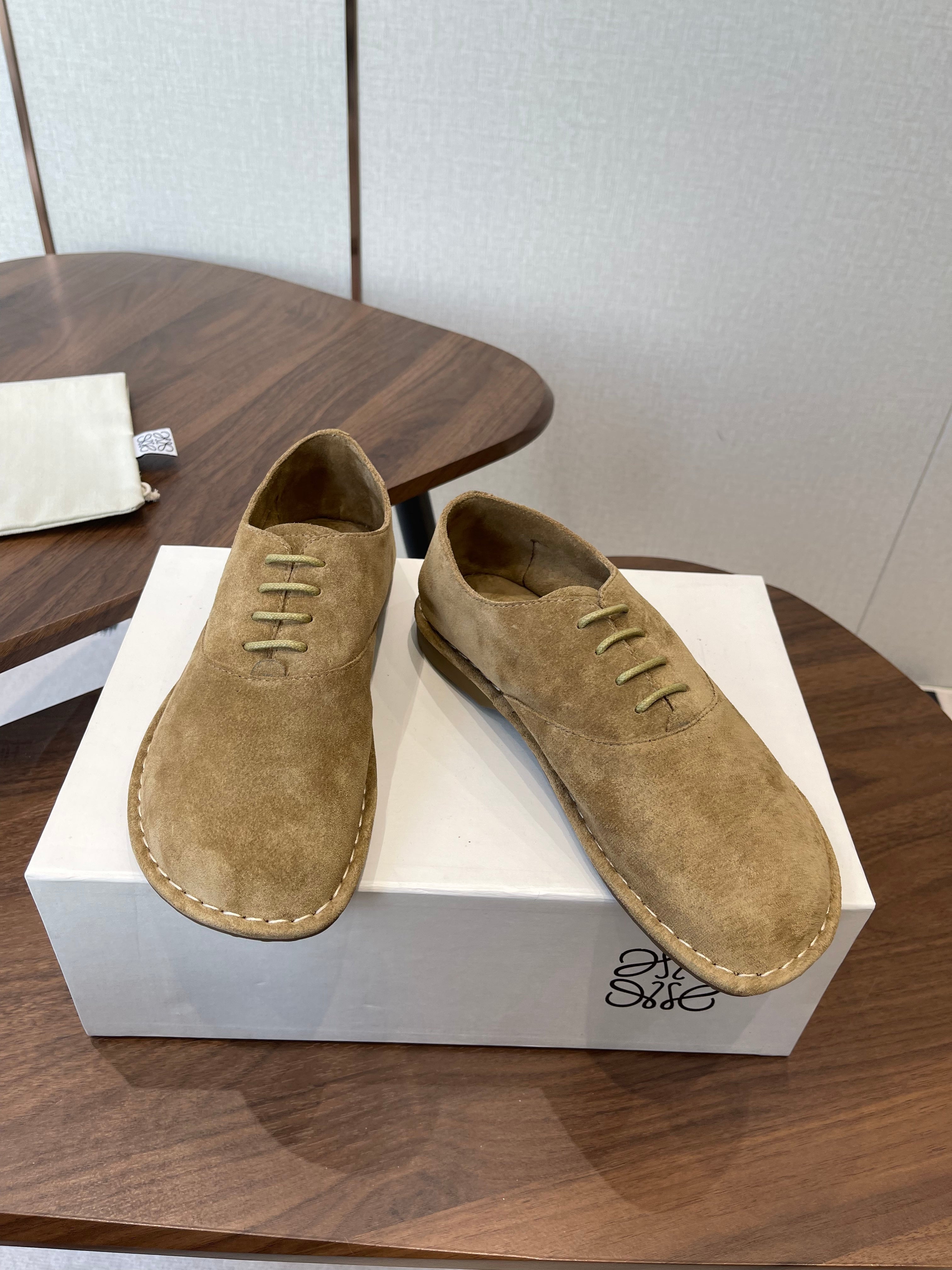 LOEWE 26S FOLIO DERBY SHOES IN LIGHT BROWN SUEDE