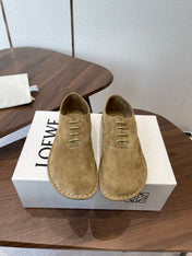 LOEWE 26S FOLIO DERBY SHOES IN LIGHT BROWN SUEDE