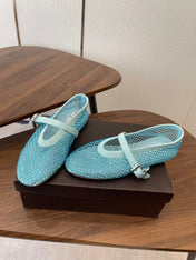 ALAIA 26S MESH FLATS IN BLUE SUEDE RHINESTONE-EMBELLISHED