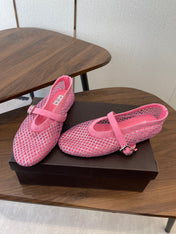 ALAIA 26S MESH FLATS IN PINK SUEDE RHINESTONE-EMBELLISHED