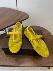 ALAIA 26S MESH FLATS IN DARK YELLOW SUEDE RHINESTONE-EMBELLISHED