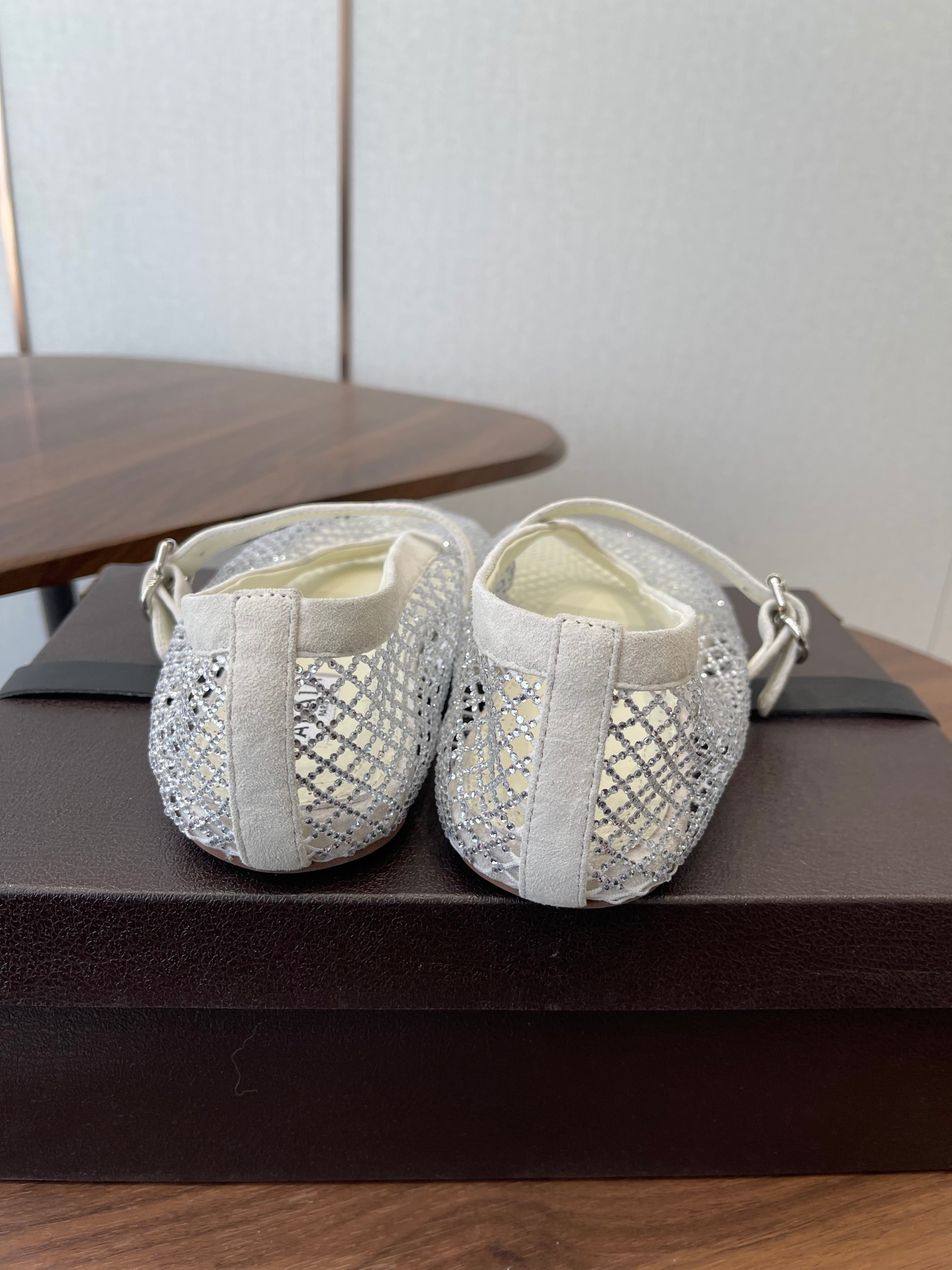 ALAIA 26S MESH FLATS IN WHITE SUEDE RHINESTONE-EMBELLISHED