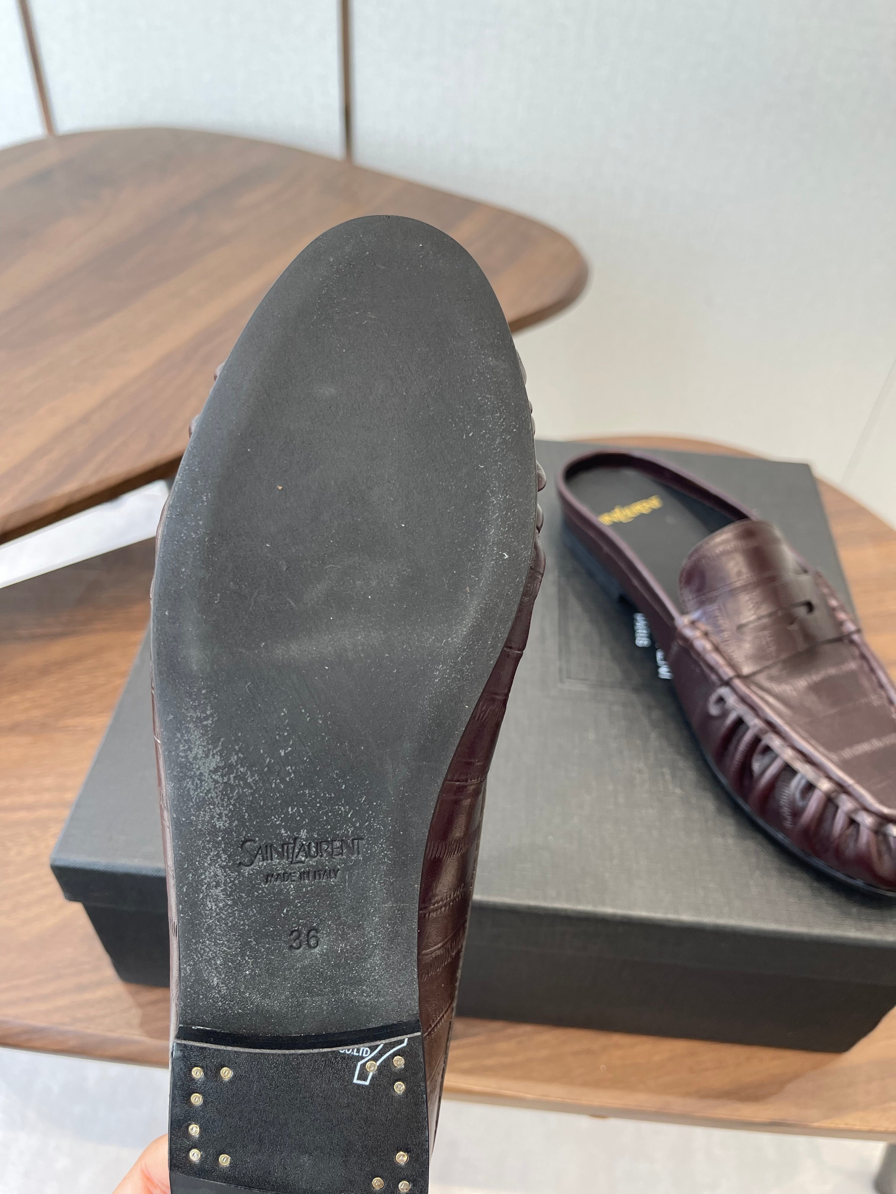 YSL 26S LOAFER MULES IN DARK RED BROWN CALFSKIN