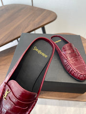 YSL 26S LOAFER MULES IN DARK RED CALFSKIN