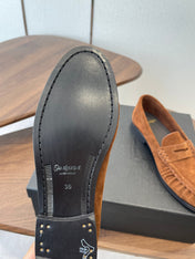 YSL 26S LOAFER IN BURNT ORANGE BROWN SUEDE