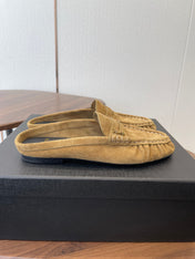 YSL 26S LOAFER MULES IN LIGHT BROWN SUEDE