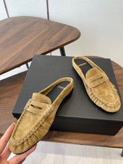 YSL 26S LOAFER MULES IN LIGHT BROWN SUEDE