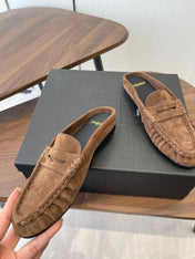 YSL 26S LOAFER MULES IN BROWN SUEDE