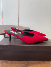 ALAIA 26S HEELED MULES 50 MM IN RED FABRIC
