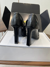 YSL 26S HEELED LOAFERS 100 MM IN BLACK SHINY CALFSKIN