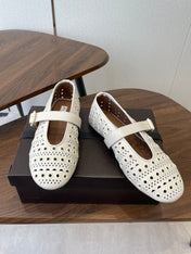 ALAIA 26S MARY JANE FLATS IN WHITE LAMBSKIN