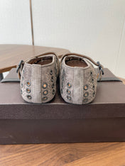 ALAIA 26S MARY JANE FLATS IN GREIGE BROWN SUEDE