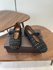 ALAIA 26S MARY JANE FLATS IN BLACK SUEDE