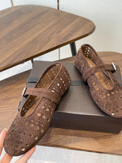 ALAIA 26S MARY JANE FLATS IN DARK BROWN SUEDE