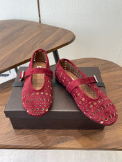 ALAIA 26S MARY JANE FLATS IN DARK RED SUEDE