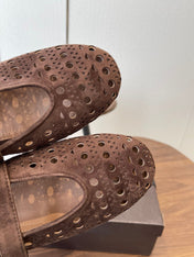ALAIA 26S MARY JANE FLATS IN DARK BROWN SUEDE