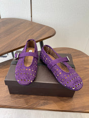 ALAIA 26S MARY JANE FLATS IN DARK PURPLE SUEDE