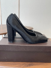 ALAIA 26S SQUARE-TOE HIGH HEELS 95 MM IN BLACK PONY HAIR